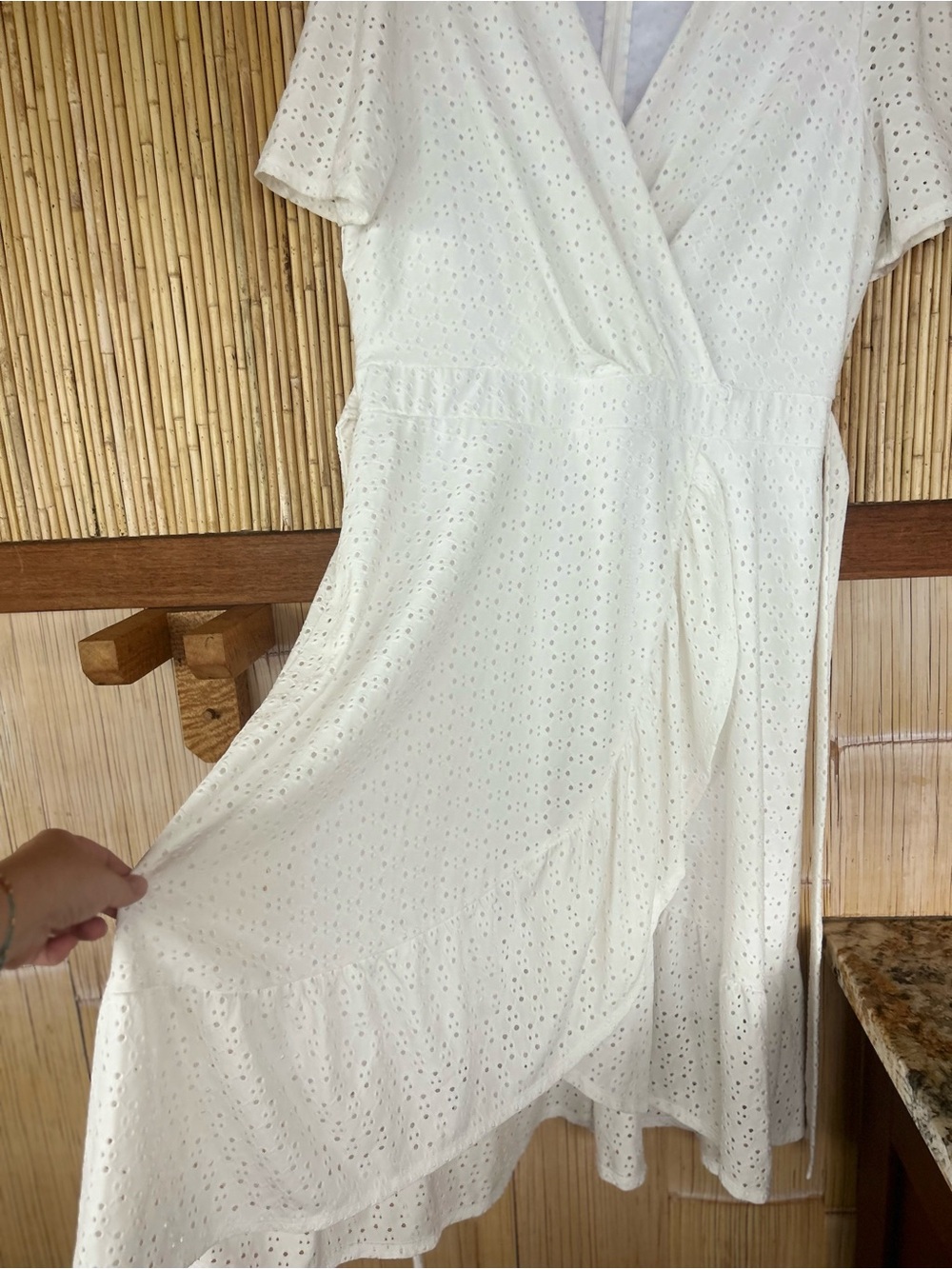London Times White Eyelet Danixa Wrap Dress Cottagecore Sz 16/1X Ruffle Feminine